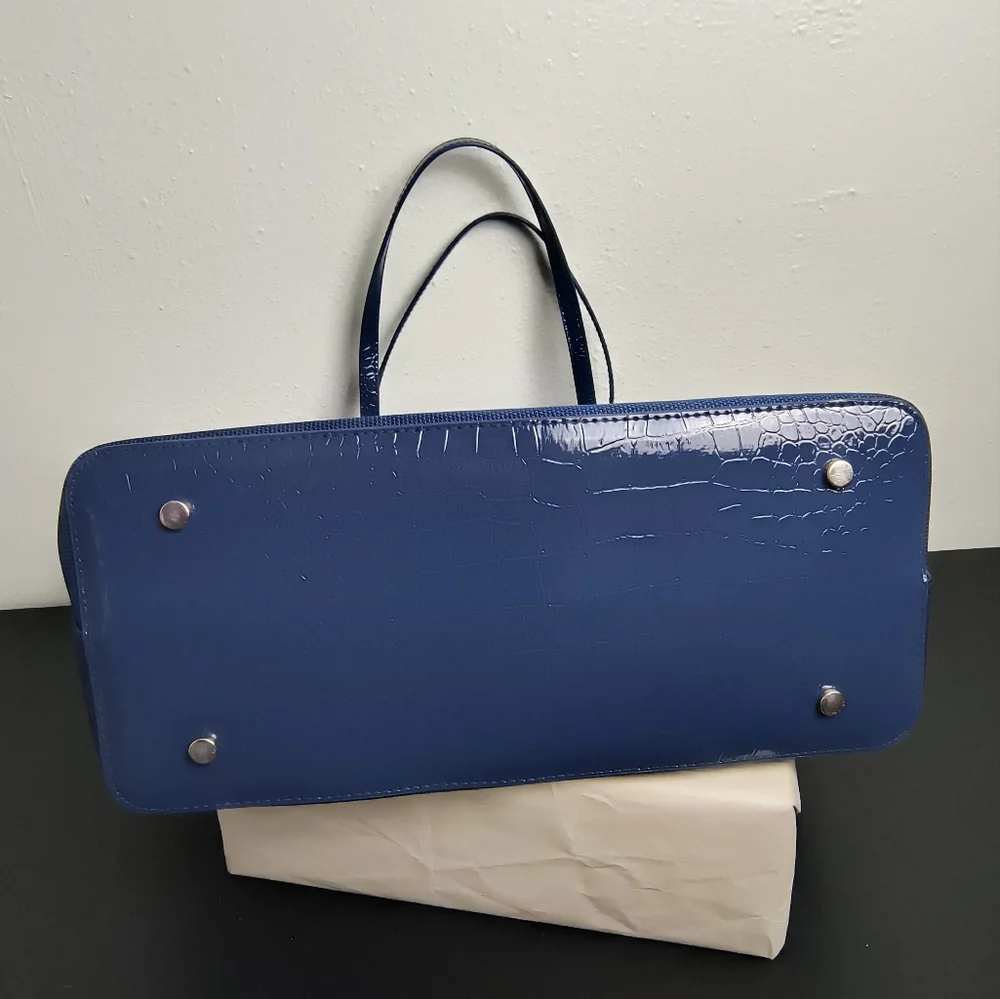 Joy Mangano Tufftech & Croco Embossed Tote Bag Blue Casual